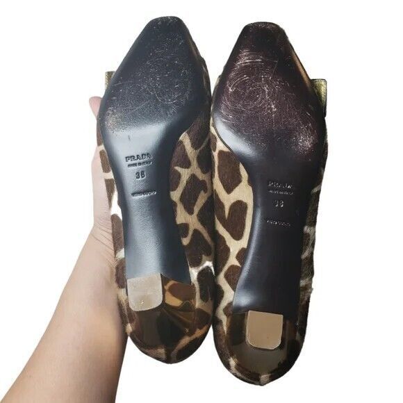 Prada Vintage Calf Hair Giraffe Print Buckle Kitten Heels~$585 - Picture 10 of 13